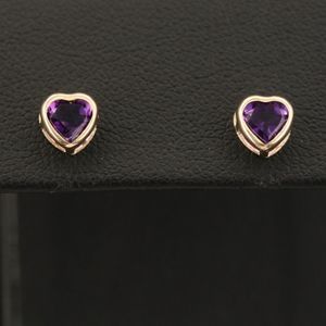 10k Gold & Amethyst Heart 💜 Stud Earrings - Perfect For VALENTINES!